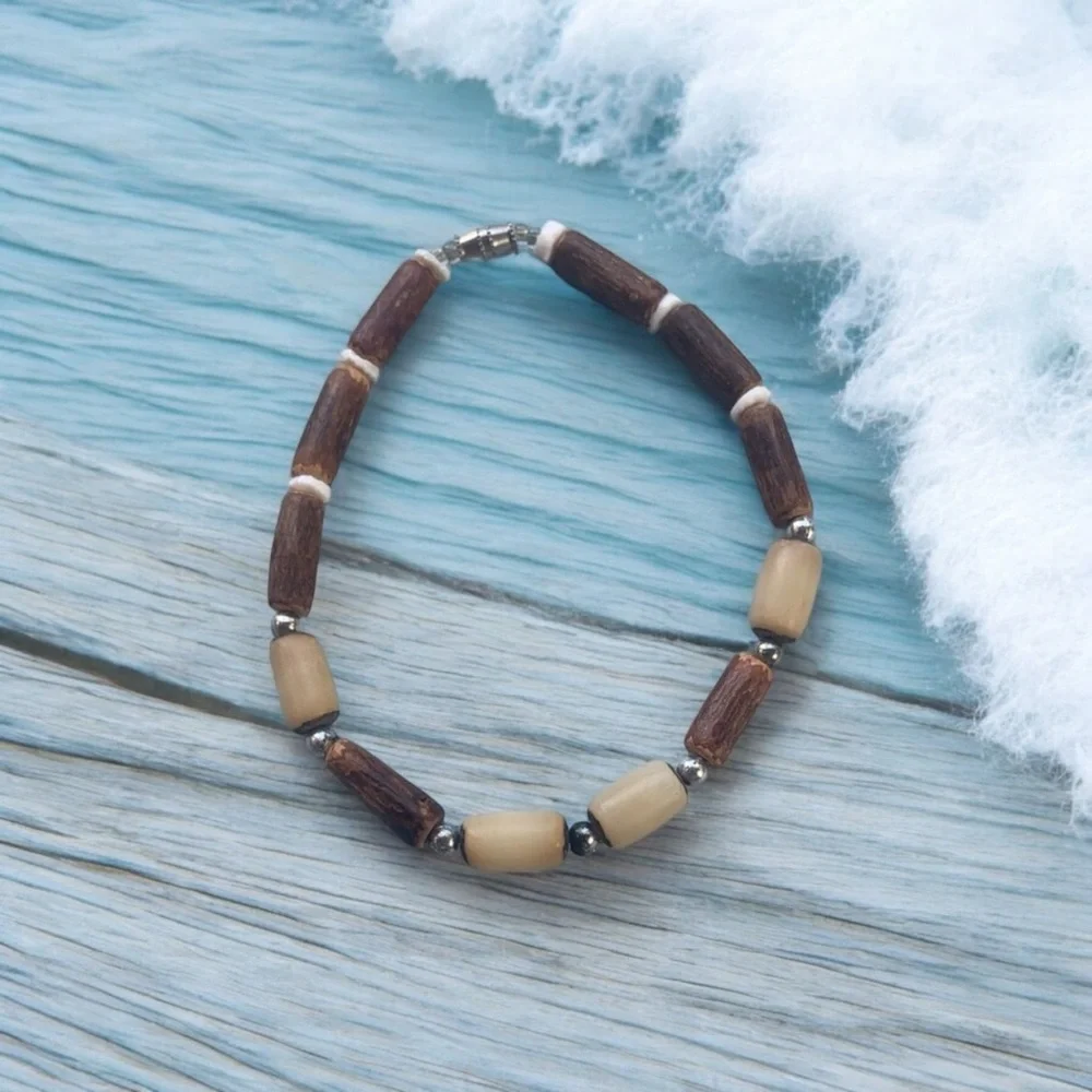 Bohemian Brown and Cream Beaded Coconut Jewelry